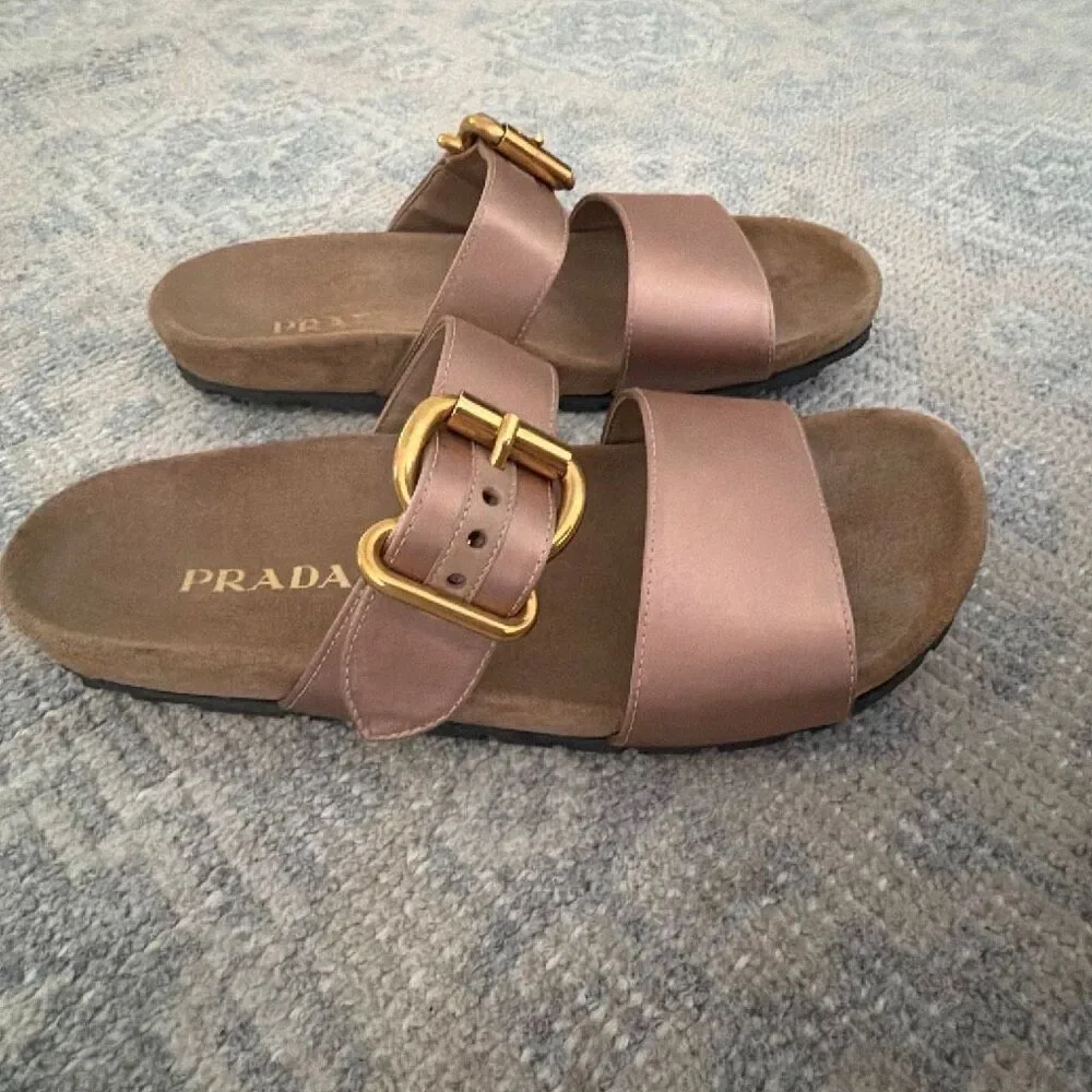 Prada Buckle Slides Rose Gold size 39.5